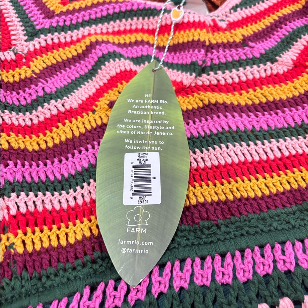 Farm Rio Paloma Crochet Midi Dress Multicolor Size M NWT - Picture 3 of 6